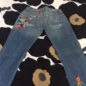 Joe’s jeans with flower embroidery.